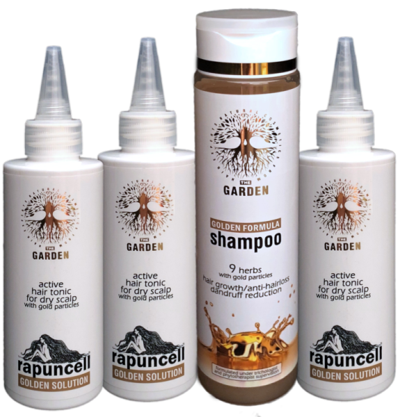 The GARDEN balicek kozmetiky GOLDEN 1+3 sampón Golden Formula Shampoo + 3 tonika Rapuncell Golden Solution