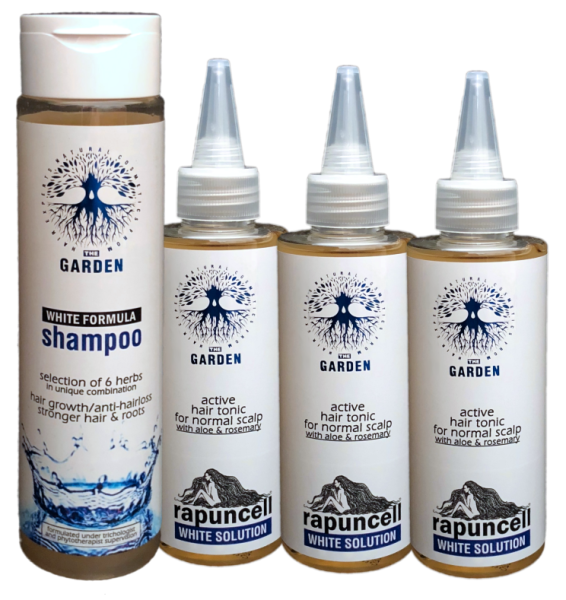 The GARDEN balicek kozmetiky WHITE 1+3 sampon White Formula Shampoo + 3 tonika Rapuncell White Solution