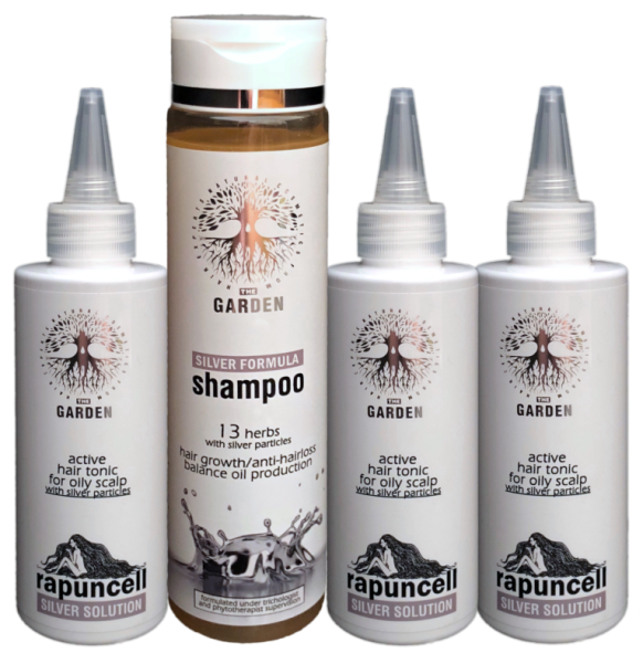 The GARDEN balicek kozmetiky SILVER 1+3 sampon Silver Formula Shampoo + 3 tonika Rapuncell Silver Solution